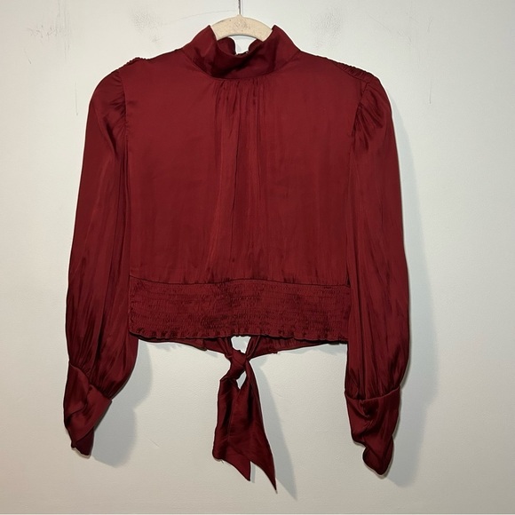 Zara Red Open Back Long Sleeve Cropped Blouse Size Medium - Picture 1 of 9